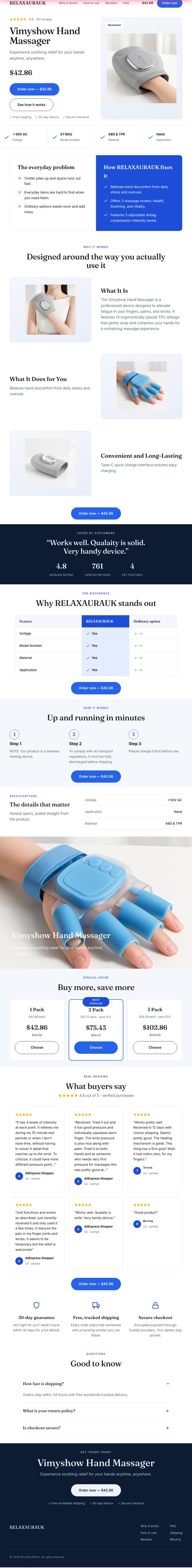 Hand massager store built with DropCraft